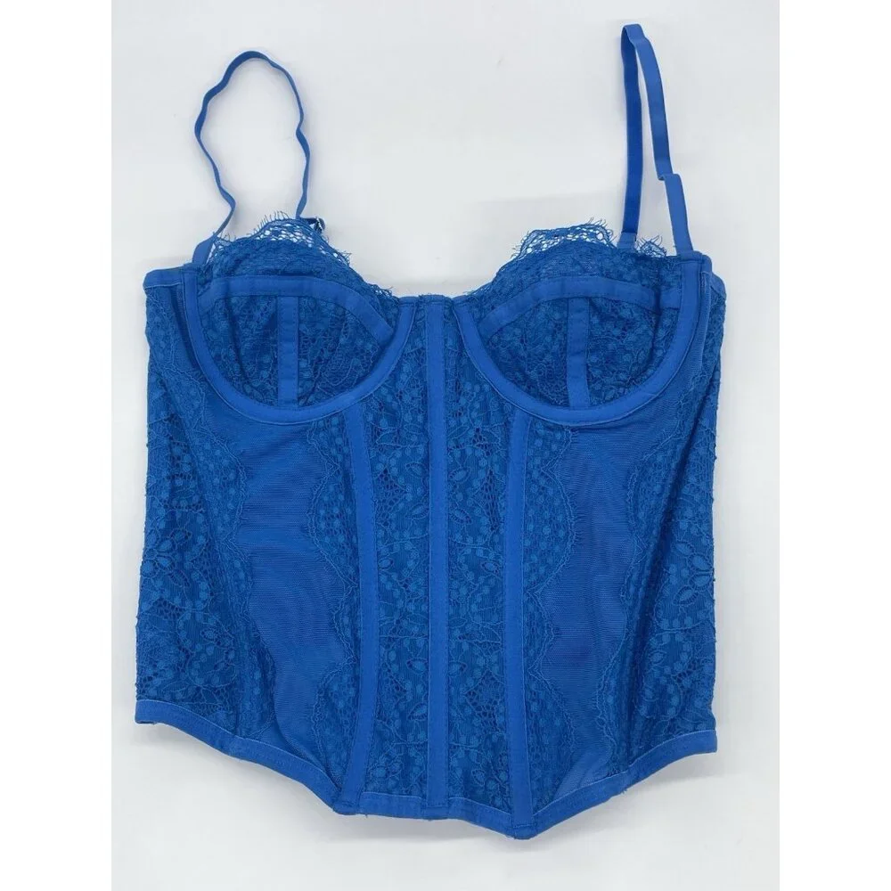 Urban Outfitters Out From Under Lace Corset Top Y2K Blue Coquette Festival Fairy - Picture 2 of 5